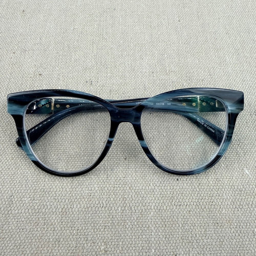 Longchamp Womens LO2698 426 Blue Marble Cat Eye Eyeglasses Frames 53-16-140